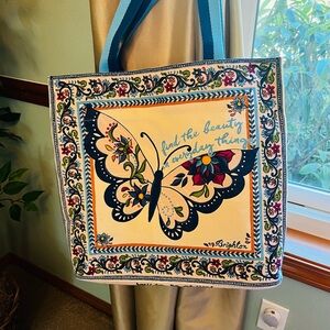 Brighton Floral Butterfly Canvas Tote in Blue and Cream